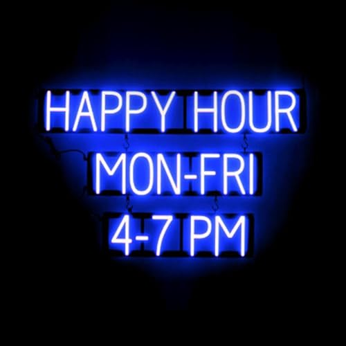 Image of SpellBrite LED Neon HAPPY HOUR MON-FRI 4-7 PM Sign - Blue, 38 inch x 24 inch | Ultra-Bright Click-Together Signage for Bars & Restaurants, with Visibility from 500 ft - 8 Animations, 6 Brightness Levels