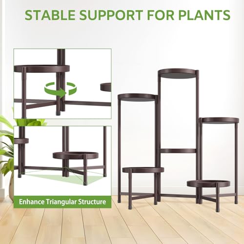 Image of iDavosic.ly 6 Tier Large Plant Stand Indoor, 10 Inch Wide Tall Corner Metal Plant Stands Outdoor for Multiple Plants, Folding Tiered Flower Display Holder Rack Shelf, Violet Bronze