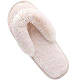 Women's Fuzzy Memory Foam Flip Flop Slippers Soft Comfy Open Toe Slip On Spa Thong Flat Sandals Ladies House Home Furry Sandal Slides Indoor Outdoor