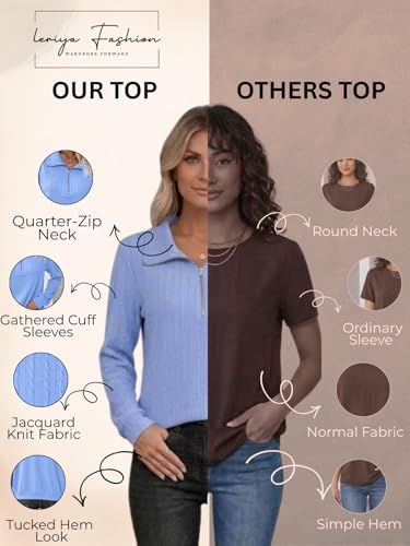 Image of Leriya Fashion Women's Casual Long Sleeve T-Shirt - Half Zip Textured Summer Tee, Lightweight Breathable Basic Top for Daily, Work & Travel,Street Style