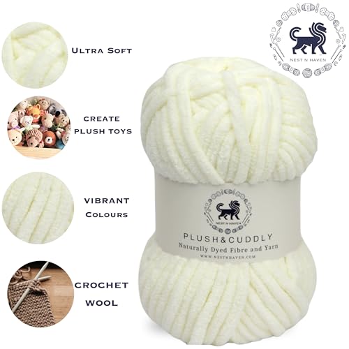 NESTNHAVEN, Wool, Plush & Cuddly, Chenille Yarn Supersoft Hand Knitting Wool Ball, (1 Ball/100 Gram Each) Ball Suitable for Craft, Babywear, Baby Blankets, 5 Bulky, Shade no - NNHB0031 (Off White) - Image 5