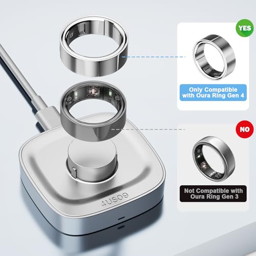 Cargador Oura Ring Gen 4 de diseño premium plateado con base estable y cable USB-C talla 8 2