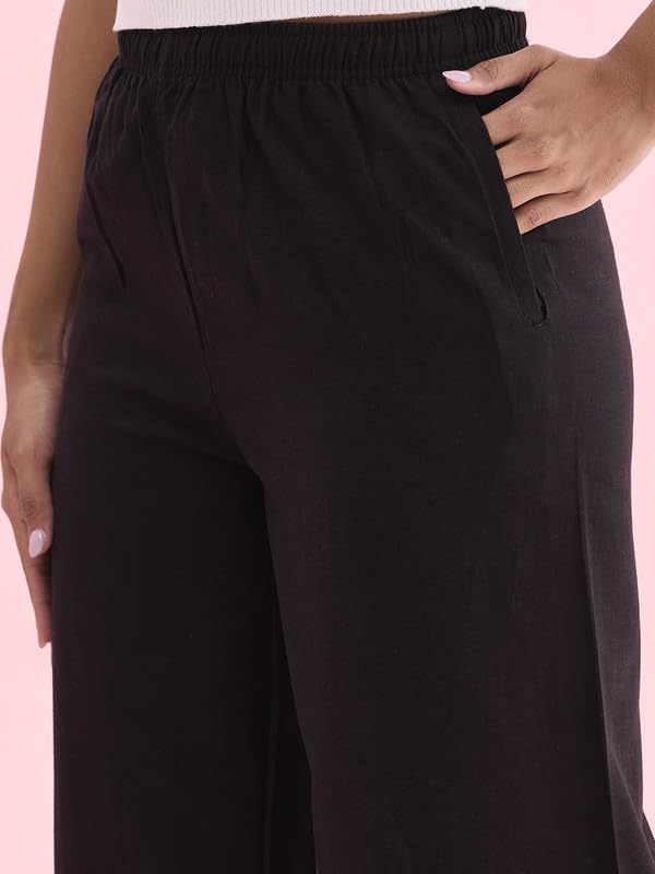 Image of GO COLORS Soft Linen Wide Pant Full Length for Women| Breathable, Mid Rise