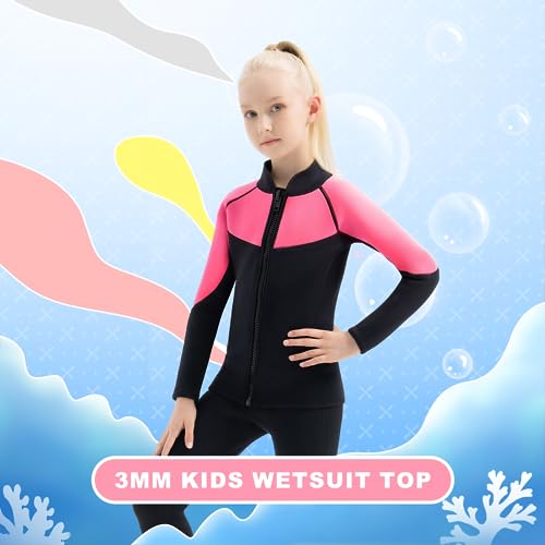 Intboss Wetsuit Top for Kids 3mm Wet Suit Jacket for Girls Keep Warm in Cold Water 3mm Kids Neoprene Jacket Top for Size 6-14 Youth Baby Toddler Girls Swimming Snorkeling Scuba Diving Top Girls - Thumbnail 2