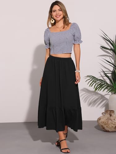 Allegra K Summer Maxi Skirt for Women's Elastic High Waist Flowy Tiered A-Line 2025 Beach Casual Long Skirts4