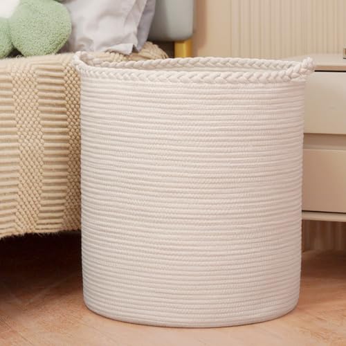 Image of Homlikelan 90L Oversize Woven Laundry Basket,Cotton Tall Laundry Hamper for Blankets,Clothes,Pillows,Toys,Shoes Large Laundry Bin White