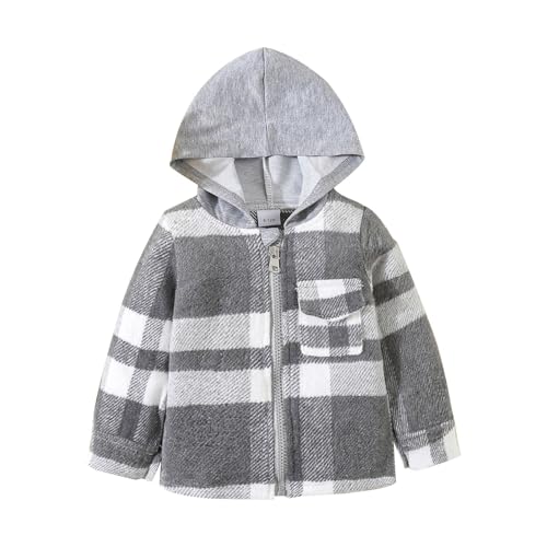 Toddler Fall Winter Plaid Hoodies Flannel Jacket Long Sleeve Zipper Lapel Collared Coat Casual Cute Trendy Outerwear Jacket