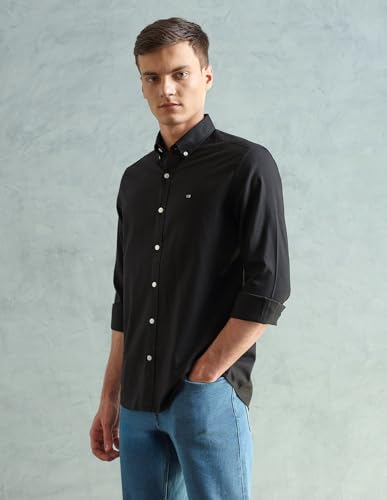 Image of Arrow Sport Solid Slim Fit Cotton Shirt for Men - Full Sleeve Mens Casual Shirts