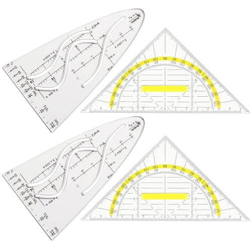Geodreieck Set, 4 Stück Geodreieck Klein, Geodreieck mit Griff, Geodreieck Flexibel, Parabelschablone Mathe, Geometrie Kurvenschablone, Parabel Lineal, für Studenten Büro Designer Malerei