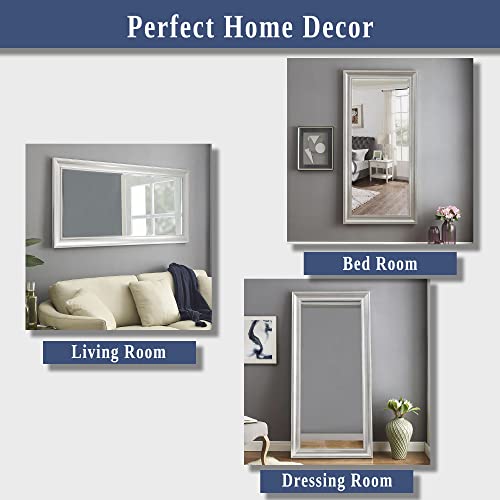 Naomi Home Beaded Framed Leaner Huge Floor Mirror Silver Floor Mirror Full Length Xl Mirror Huge Mirrors For Bedroom Large Wooden Frame Oversize Mirrors For Floor Xl Floor Mirror Silver, 66"X32" #TOP6