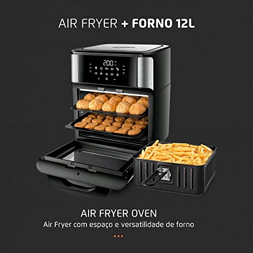 Fritadeira Air Fryer Forno Oven 12 Litros, Mondial, Preto/Inox, 2000W, 220V AFO12LBI