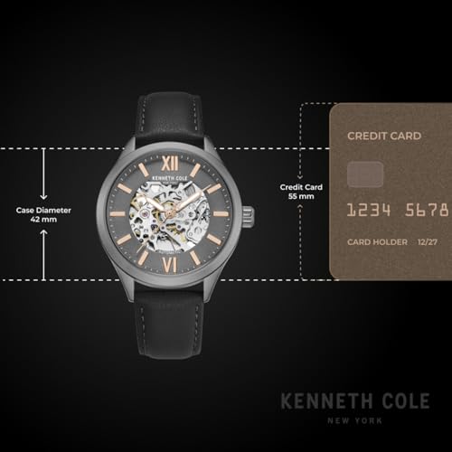 Image of Kenneth Cole Automatic Black Round Dial Men's Watch | Genuine Leather Strap Material | Watches for Men Analog - KCWGX0103802MNW