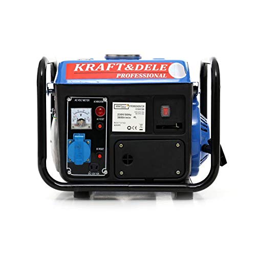 Generador de corriente de 1200 W, 2 CV, 230 V, 12 V, silencioso, generador de corriente de gasolina, 1 fase para jardín, garaje, camping Kraft&Dele KD109
