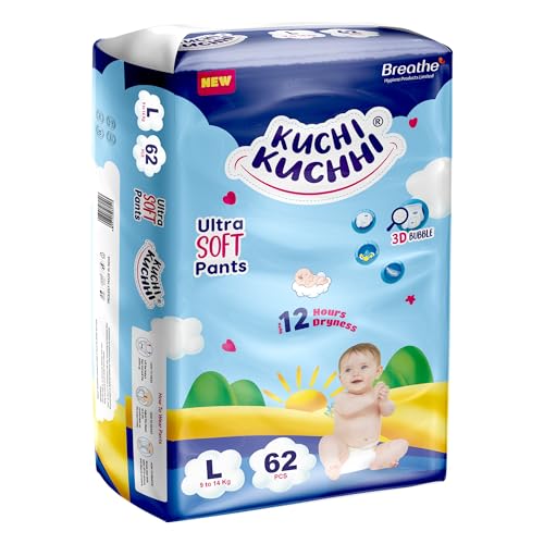 Image of Premium super soft baby diaper with a 3D bubble top and super absorbent core | Added active leak barriers and wetness indicators - L Size, 60 Count