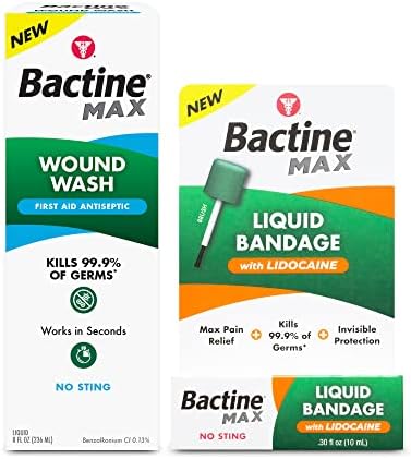 Bactine Max First Aid Wound Care Kit, with Bactine Max First Aid Antiseptic Wound Wash 8 fl oz + Bactine Max Liquid Bandage with Lidocaine.30 fl oz