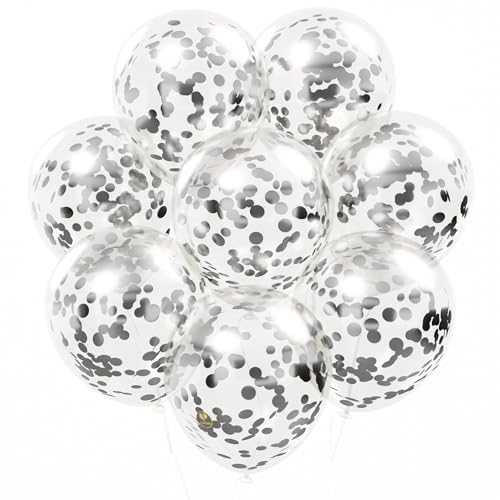 Image of AFTERLOON Biodegradable Balloons 24 pcs Clear 12 inch with Shiny Black Circle Confetti, Natural Rubber Latex Plastic-Free AlternativeDurable Thickened Extra Strong Helium Float, Garland Wedding Decor