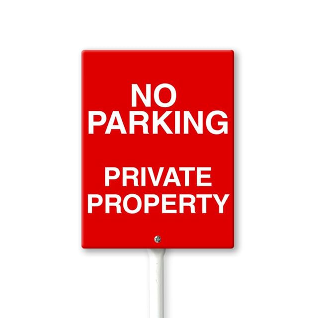 Geroclonup No Parking Sign with Metal Stakes, No Parking Private Property Sign, 7"×8.8" Aluminum Sign, Fade Resistant/Waterproof, Including Screws, Easy to Install, Outdoor Use