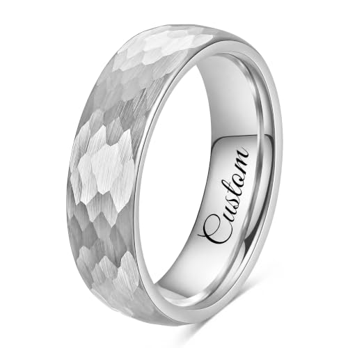 HXNIBATSAR Hammered Tungsten Wedding Band Matte for Men and Women