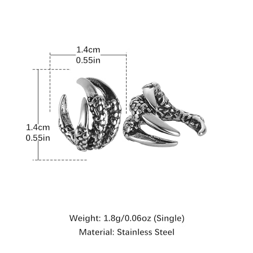 HZMAN Brincos de orelha de dragão para homens e mulheres, aço inoxidável, gótico, punk, sem piercing