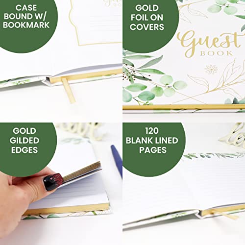 Bloom Daily Planners Wedding Guest Book (120 Pages) Guest Sign-In Book Guest Registry Guestbook - White Cover With Gold Foil, Gilded Edges And Gold Page Marker Hardbound 7" X 9" (Eucalyptus) #TOP2