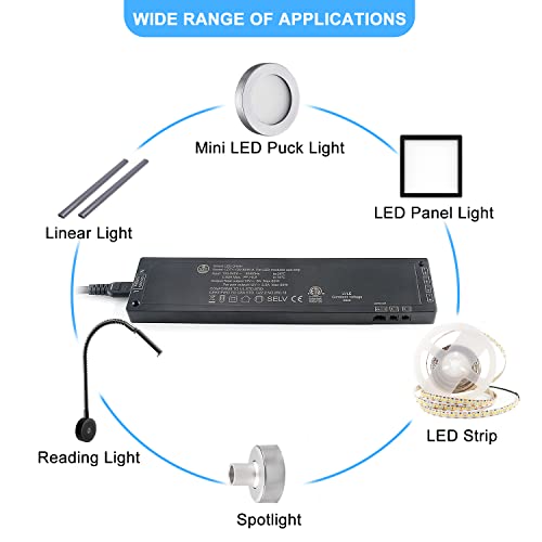 Image of VST 60W LED Power Supply, 100V-240V AC to 12V DC Low Voltage Transformer with 12V JST Ports, Lighting Power Unit for Home Cabinet Use, ETL Listed, Black