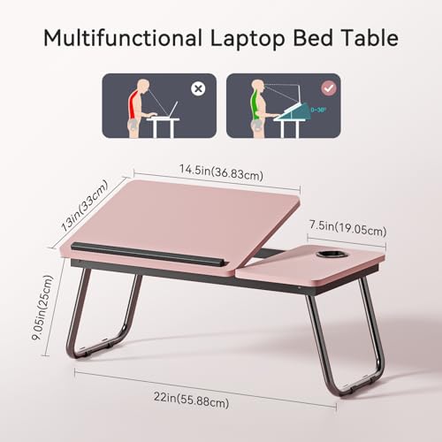 Warmiehomy Laptop Desk, Laptop Bed Table with Foldable Legs & Cup Slot,Reading Holder Notebook Stand with Adjustable Height Angle,Laptop Bed Tray for Bed Sofa Breakfast Work Study Reading (Pink) - Image 5