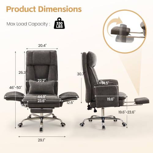 Image of Big and Tall Office Chair, Flip Armrest & Footrest for Pets, Light Brown