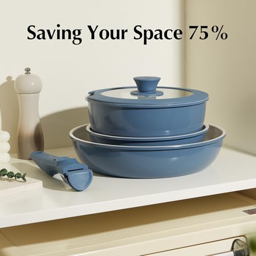 Image of Redchef Ceramic Cookware Set, Removable Handle Pots and Pans Non-Stick, Rv Cookware Set, Non-Toxic Pots and Pans Set No PFAS, PTFE, PFOA, Detachable Pots and Pans, Dishwasher & Oven Safe(Blue)