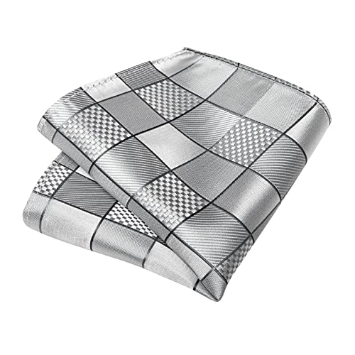 Image of DiBanGu Plaid Ties for Men Silk Checkered Necktie and Pocket Square Cufflinks Tie Clip Set with Gift Box for Wedding Business