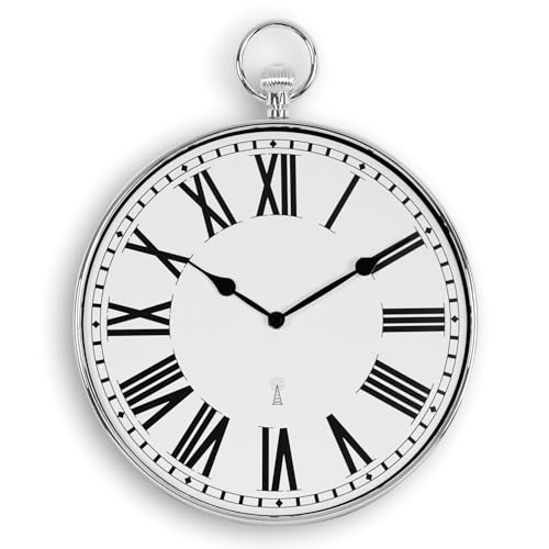 Fishtec Horloge Murale Design - Montre Gousset Style Vintage Grands Chiffres Romains Lecture Facile Radio-pilotée Ø 30 CM Convient pour la Cuisine, Salon, Chambre...