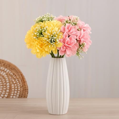Image of SATYAM KRAFT 2 Pcs Artificial Hydrangea Dahlia Flowers 7-Stem Faux Bunch Floral Bouquet For Home Decor Vase Pot & Living Room Bedroom Office Table Decoration Items (Vase Not Included)