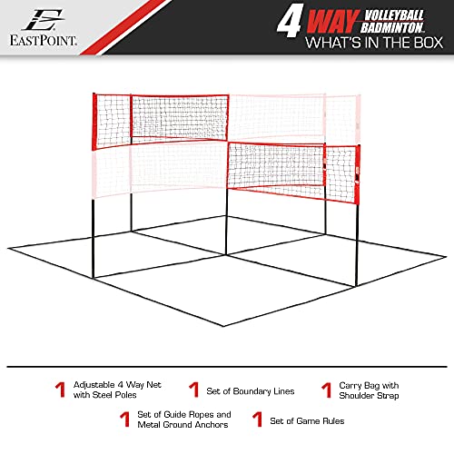 EastPoint Sports 4-Way Volleyball and Badminton Net, Game for Outdoors, Backyard, Beach, Park, East Set Up, White by EastPoint Sports - Image 2