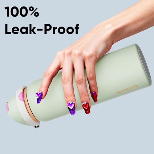Image of Insulated Water Bottle with Straw - Encool Stainless Steel Water Bottle with Push Button Lid, Leak-Proof & BPA-Free, Keeps Cold for 24 Hours for Sports, Travel, Gym (40 oz, Geyser Green)