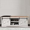 BAMACAR Shoe Bench Entryway with Storage & Cushion, Farmhouse Entryway Bench with Shoe Storage White, Bench Shoe Storage with Doors, Shoe Storage with Bench for Entryway, Entry Bench Seat with Storage