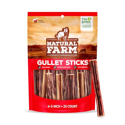 Natural Farm Gullet Sticks (4-5 Inch, 25 Pack), Grain-Free, Preservative-Free