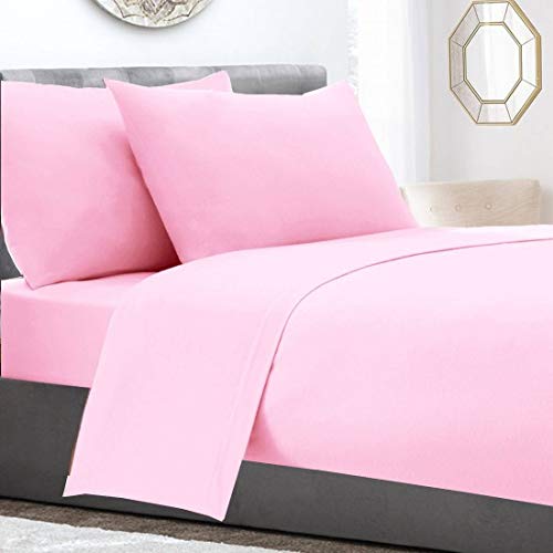 IMFAA Extra Deep Poly Cotton Fitted Sheets 16"/40CM Deep Bedsheets (Double, Pink)