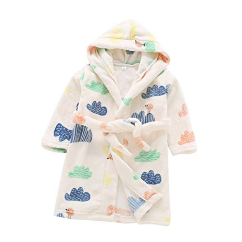 Toddlers/Kids Hooded Terry Robe Fleece Bathrobe Children's Pajamas Sleepwear (Beige Animal, 2T)