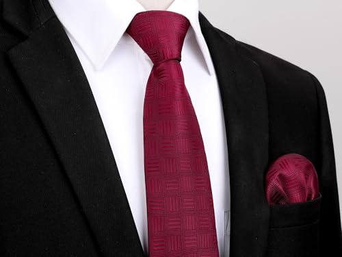 Image of HISDERN Ties for Men Stripe Plaid Tie Classic Necktie Pocket Square Cufflinks Set for Formal Wedding Business Party