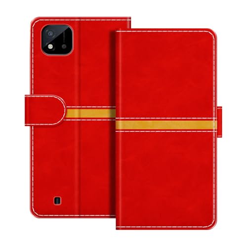 ESACMOT ���U�[�E�H���b�g�P�[�X OPPO Realme C20A �Ƃ̌݊������� ���X�g���C�v�f�U�C�� �J�[�h���[�t�� �}�O�l�b�g���蒠�^�J�o�[ (���b�h)