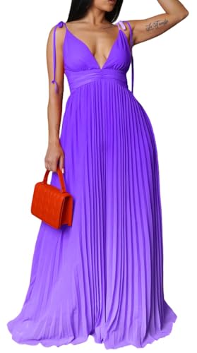 Image of ZVO Women Maxi Dress Sexy Cocktail Party Long Dress Summer Loose Beach Dresses A-line Pleated Halter Dress