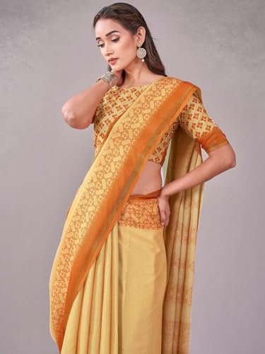 Image of Satrani Women's Silk Printed Saree with Unstitched Blouse Piece