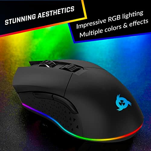 KLIM Blaze Rechargeable Wireless Gaming Mouse RGB + New 2022 + High-Precision Sensor and Long-lasting Battery + 7 Customizable Buttons + Up to 6000 DPI + for PC Mac PS4 PS5 + Black