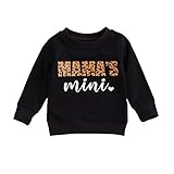 Sudaderas para bebés y niñas pequeñas, Mini Cuello Redondo de mamá, Jersey de Manga Larga con Cuello Redondo, Camisetas de otoño e Invierno, Ropa de Abrigo (Black-Mama Mini,12-18 Meses)