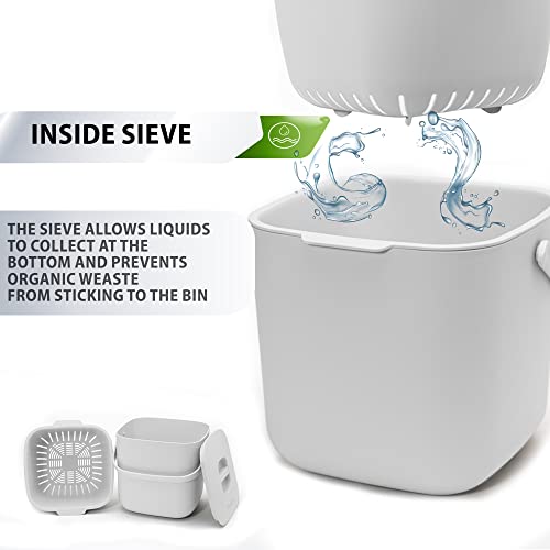 Yourcasa® Kitchen Compost Bin With Lid - 1.85 Gallon - Countertop Composter For Organic Waste - Dishwasher Safe - Odour-Proof - Removable Inner Sieve - Indoor Trash Can Bucket Garbage (White) #TOP3