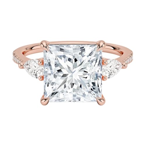 4 CT Princess Cut Lab Grown Diamond Three Stone Accented Engagement Ring