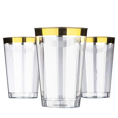 12 oz Gold Rimmed Plastic Cups By Rolugo Shatterproof