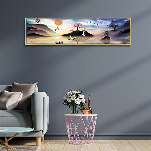 Image of Mountain & Lake Landscape Large Canvas Painting Framed Panel Wall Painting, Framed Luxury Paintings for Home Decoration, Living room, Bedroom and Office Decor - Multi, 13x47 Inch