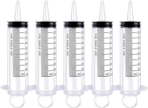 8 Pack 100ml Plastic Syringe for Scientific Labs, Dispensing, Measuring, Watering, Refilling, Multiple Uses