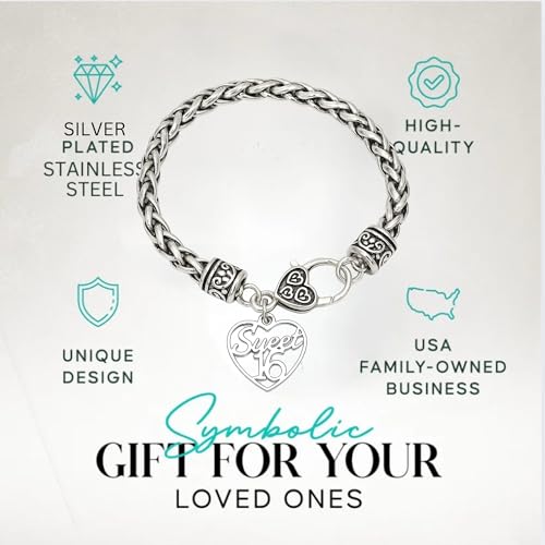 Infinity Collection Sweet 16 Charm Bracelet – Silver Plated Rope Chain Birthday Jewelry Gift for Girls – Includes Velvet Pouch3