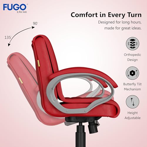 Image of FUGO FG235 with 3 Years Warranty Ergonomic Medium Back Office Chair with Adjustable Height, Cushioned Back&Seat, Tilting Mechanism, Heavy-Duty Metal Base, Perfect for Work, Study and Office (Red)